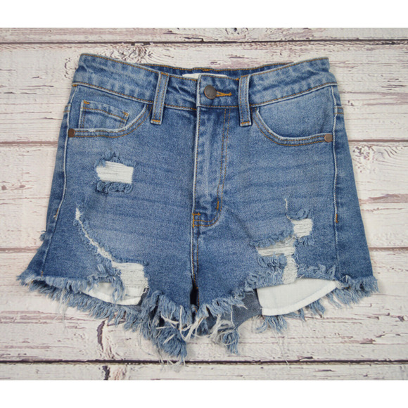 Nature Denim Cut-Off Distressed‎ Jean Shorts Women Junior Size XS Pre-Owned - Picture 1 of 11